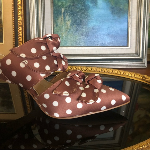 NWOB Vintage Gianni Bini Satin Polka Dot Heeled Mules - Picture 5 of 12